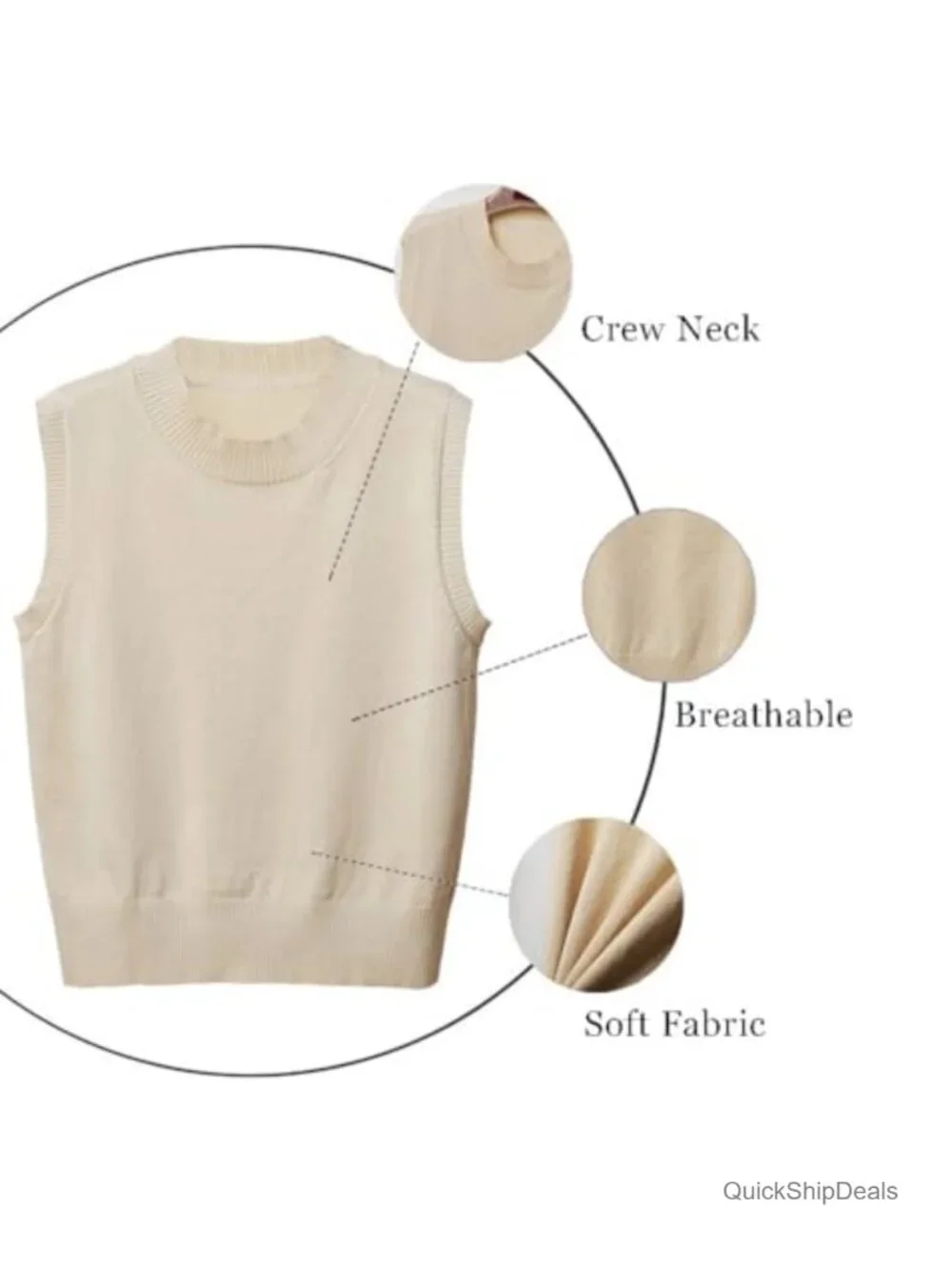 Sleeveless Crew Neck Ribbed Knit Sweater Vest Classic Pullover